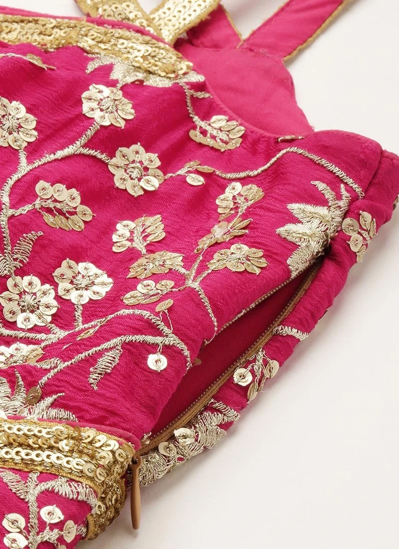 Teen Girls Pink Embroidered Chinon Palazzo Suit Set Festive Wear - Image 5