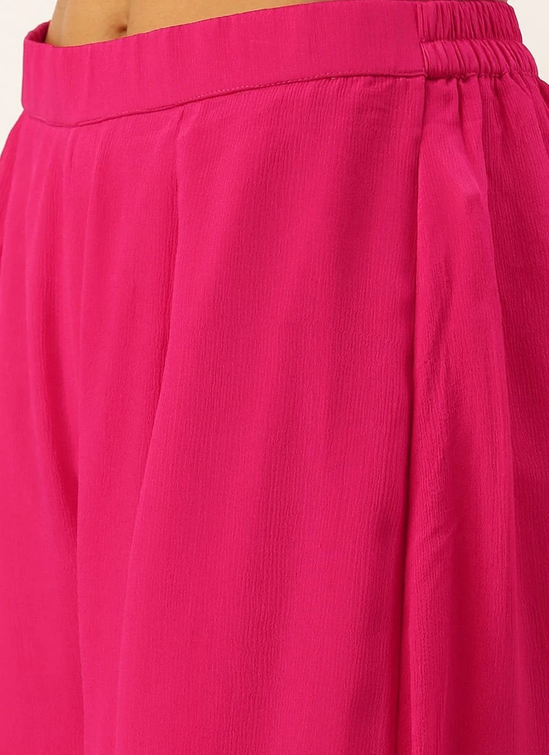 Teen Girls Pink Embroidered Chinon Palazzo Suit Set Festive Wear - Image 7