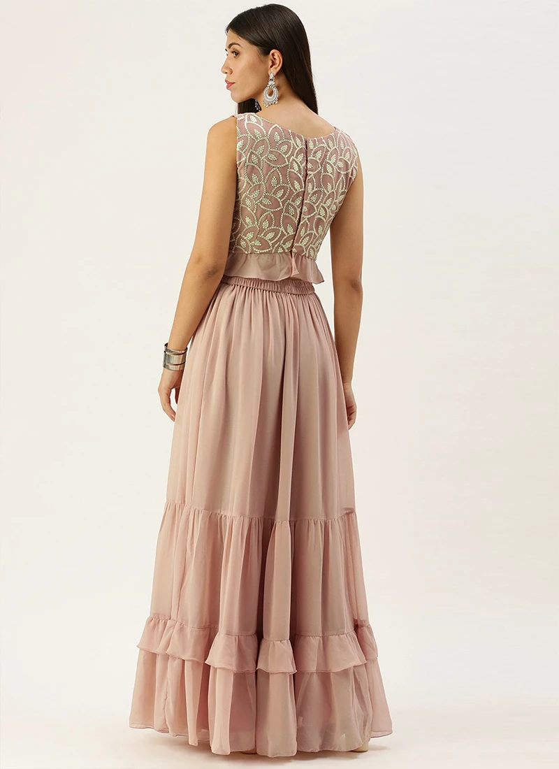 Teen Girls Pink Embroidered Crop Top N Skirt Party Wear - Image 4