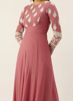 Teen Girls Pink Embroidered Georgette Gown Festive Wear
