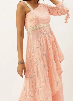 Teen Girls Pink Embroidered Georgette Indo Western Festive Wear