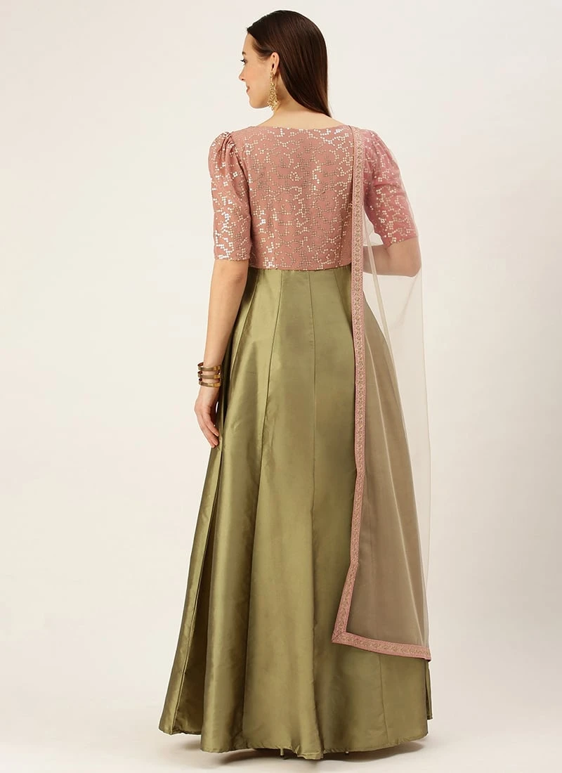 Teen Girls Pink Embroidered Georgette Kali Anarkali Festive Wear - Image 4