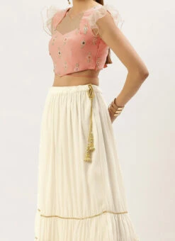 Teen Girls Pink Embroidered N White Georgette Lehenga Festive Wear