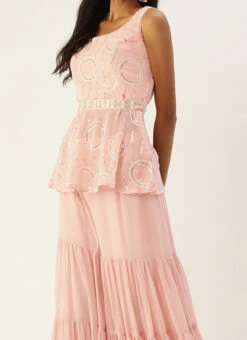 Teen Girls Pink Embroidered Peplum Top N Palazzo Set Festive Wear