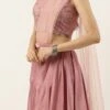 Teen Girls Pink Embroidered Satin Drape Skirt Set Party Wear