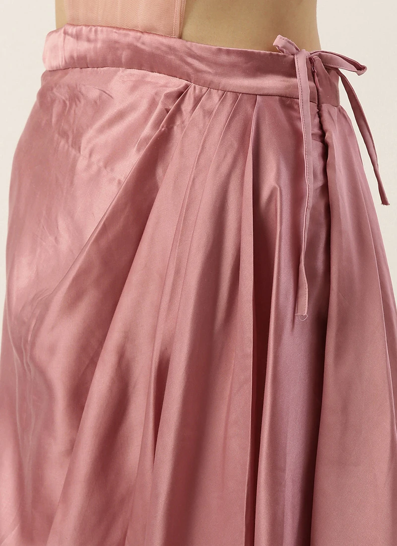 Teen Girls Pink Embroidered Satin Drape Skirt Set Party Wear - Image 6