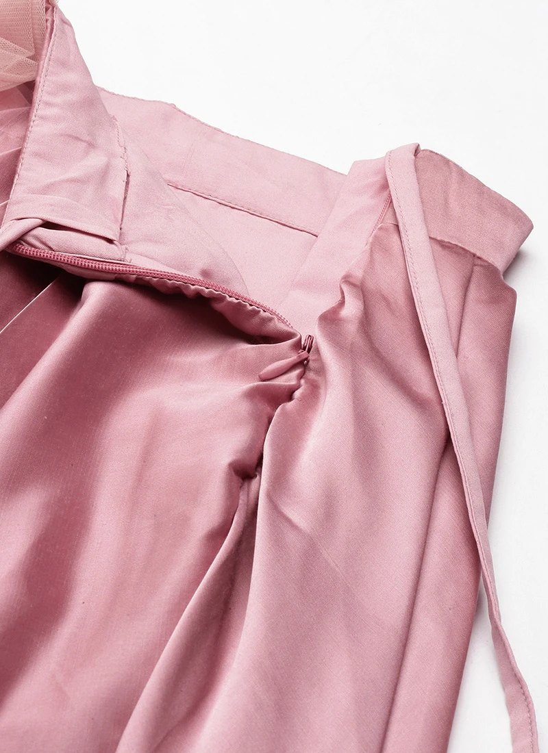 Teen Girls Pink Embroidered Satin Drape Skirt Set Party Wear - Image 7