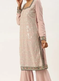 Teen Girls Pink Ebroidered Square Neck Sharara Suit Festive Wear