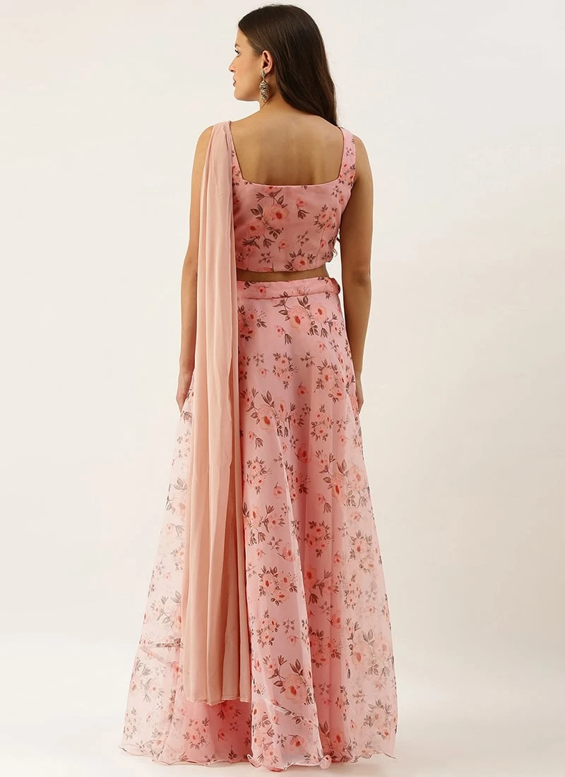 Teen Girls Pink Floral Organza Crop Top N Skirt Set Party Wear - Image 4