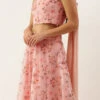 Teen Girls Pink Floral Organza Crop Top N Skirt Set Party Wear