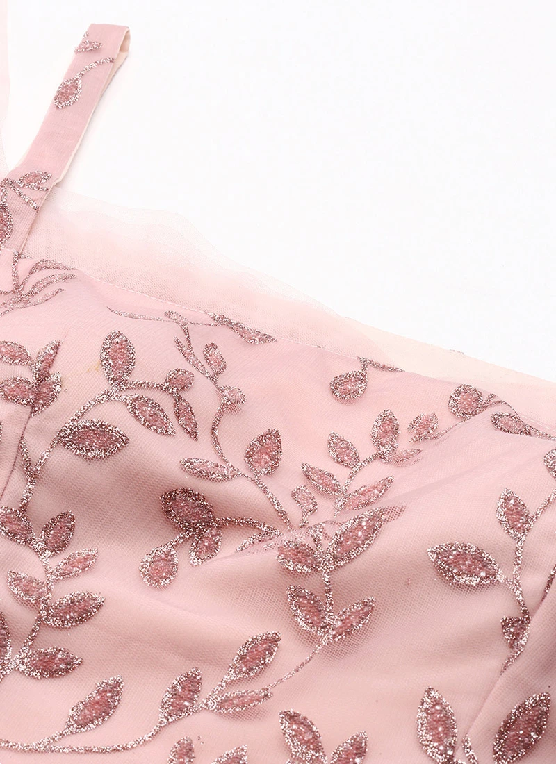 Teen Girls Pink Foil Printed Net Gown After Six Wear - Image 5