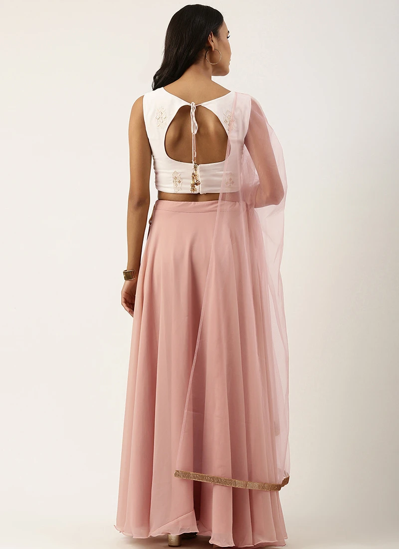 Teen Girls Pink Georgette Embroidered Full Circular Lehenga Festive Wear - Image 4