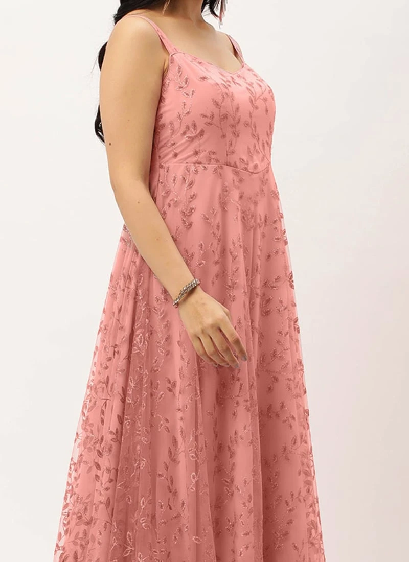 Teen Girls Pink Glitter Net Gathered Corset Gown Party Wear