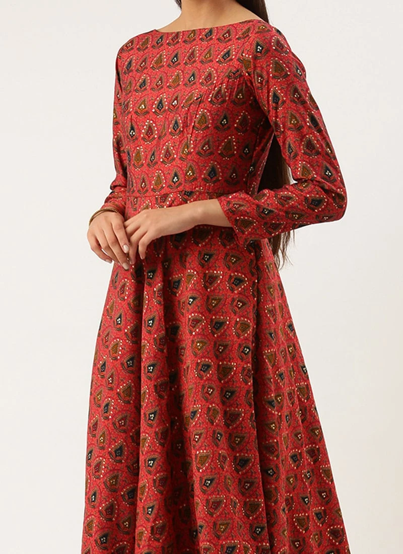 Teen Girls Pink N Blue Printed Jacket Anarkali Suit Festive Wear