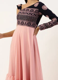 Teen Girls Pink N Navy Blue Georgette Embroidered Gown Festive Wear