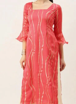 Teen Girls Pink N Off White Printed Palazzo Suit Festive Wear