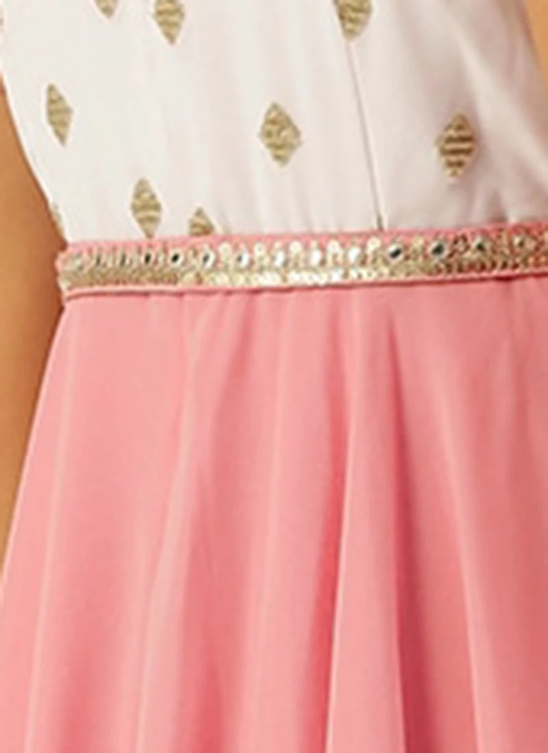 Teen Girls Pink N White Embroidered Handkerchief Gown Party Wear - Image 7