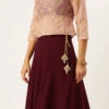 Teen Girls Pink Organza Embroidered N Burgundy Lehenga Party Wear
