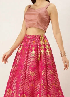 Teen Girls Teen Peach Jacquard N Pink Taffeta Art Silk Lehenga Festive Wear