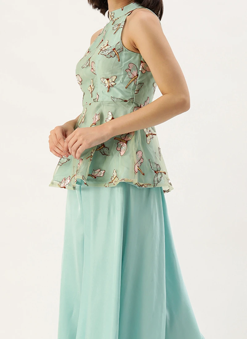 Teen Girls Pista Green Peplum Top N Sharara Set Festive Wear