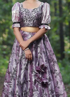 Teen Girls Purple Tissue Organza Sequins Lehenga Set Wedding Wear
