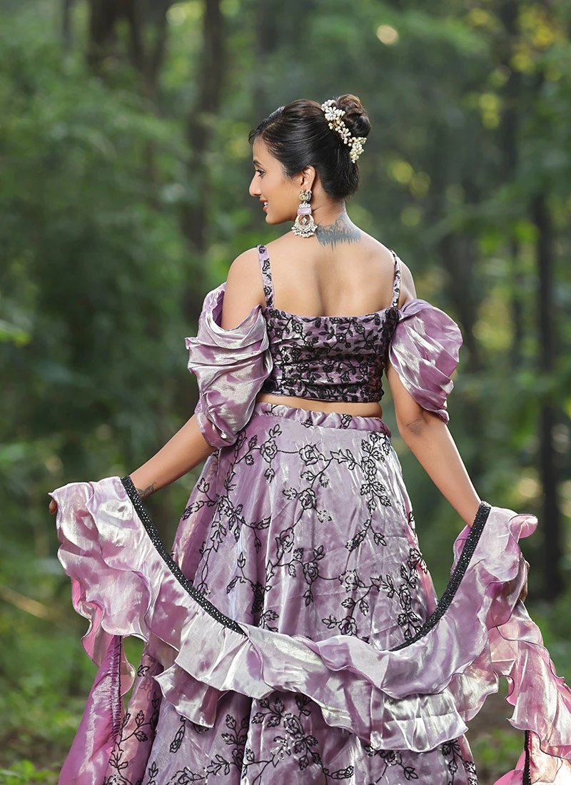 Teen Girls Purple Jimmy Choo Sequins Lehenga Set Wedding Wear - Image 4