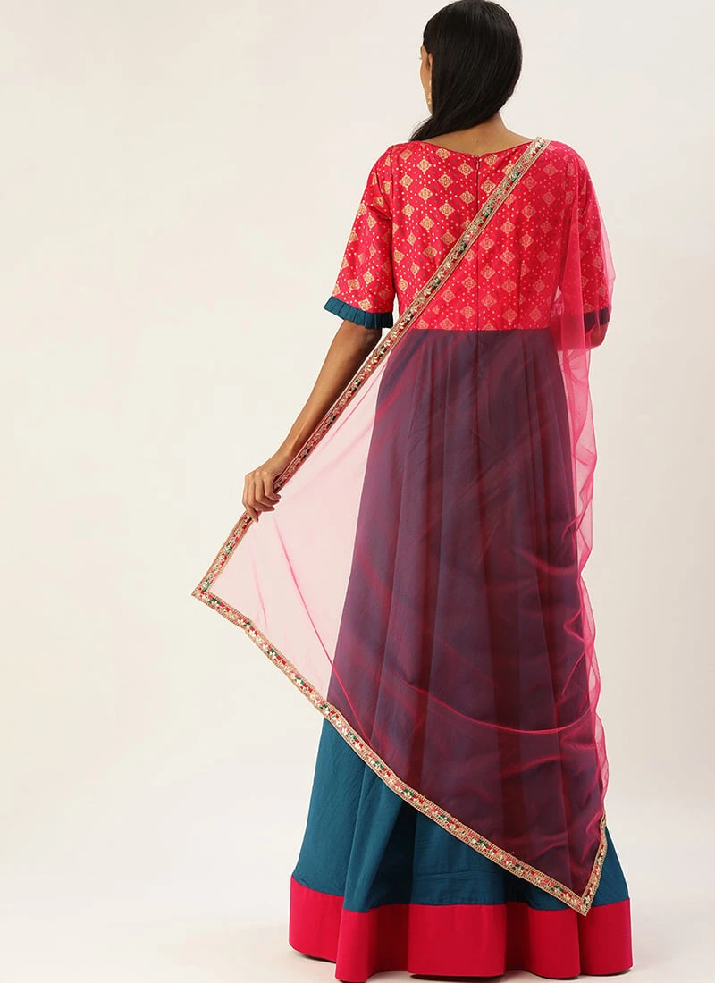 Teen Girls Rani Jacquard Art Silk Anarkali Suit Festive Wear - Image 4