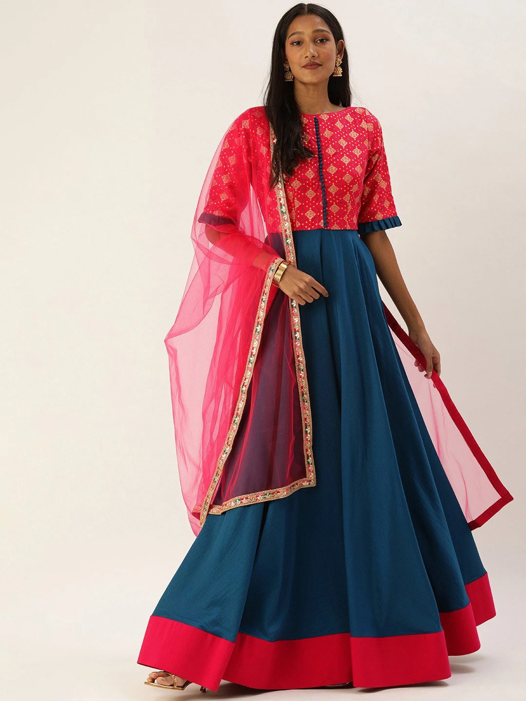 Teen Girls Rani Jacquard Art Silk Anarkali Suit Festive Wear - Image 3