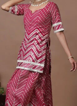Teen Girls Rani Pink Georgette Embroidered Palazzo Suit Wedding Wear