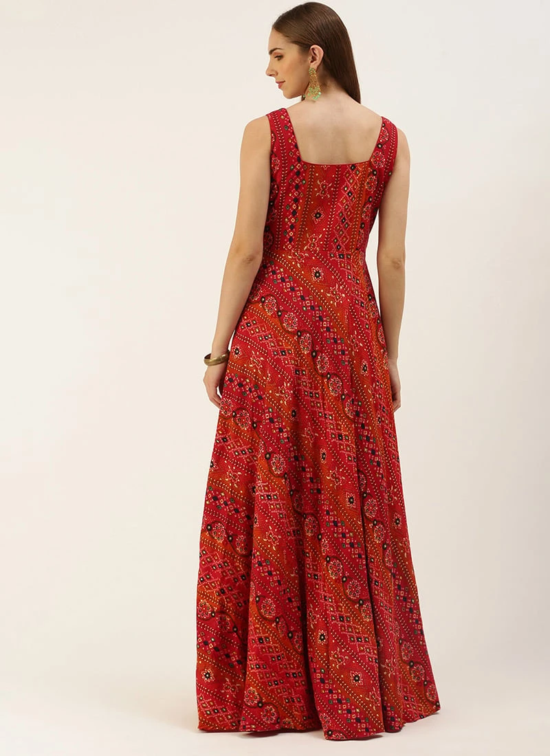 Teen Girls Teen Red Printed Viscose Gown After Six Wear - Image 4