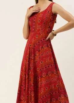 Teen Girls Teen Red Printed Viscose Gown After Six Wear