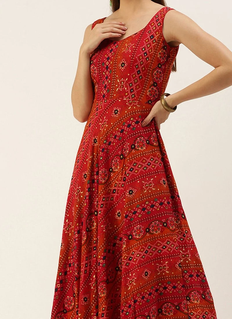 Teen Girls Teen Red Printed Viscose Gown After Six Wear