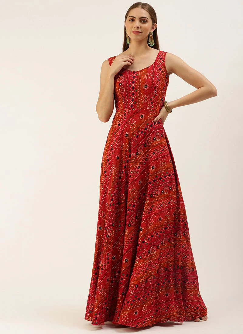 Teen Girls Teen Red Printed Viscose Gown After Six Wear - Image 3