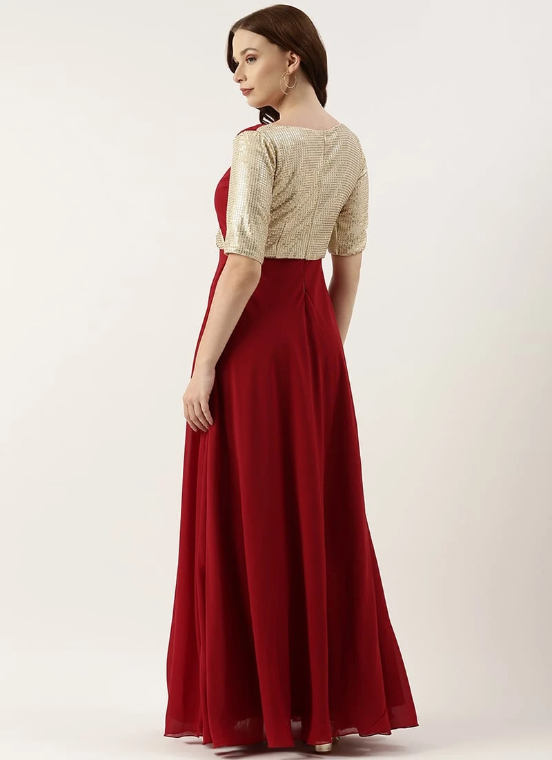 Teen Girls Silver Embroidered N Overlapping Style Gown Festive Wear - Image 4