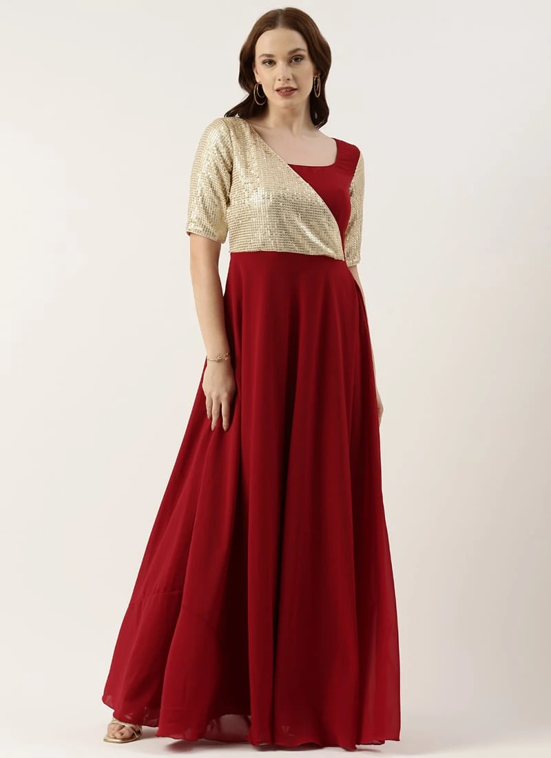 Teen Girls Silver Embroidered N Overlapping Style Gown Festive Wear - Image 3