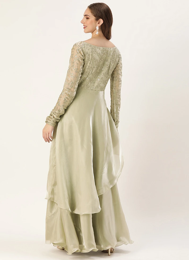 Teen Girls Silver Embroidered Jimmy Choo Layered Gown Party Wear - Image 4