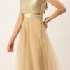 Teen Girls Silver Sequins Embroidered N Light Beige Net Gown Party Wear