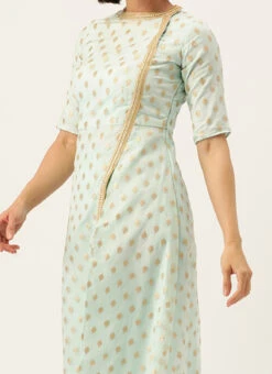 Teen Girls Sky Blue Organza Jacquard Sets N Suits Festive Wear