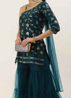 Teen Girls Teal Blue Georgette Embroidered Palazzo Suit Festive Wear