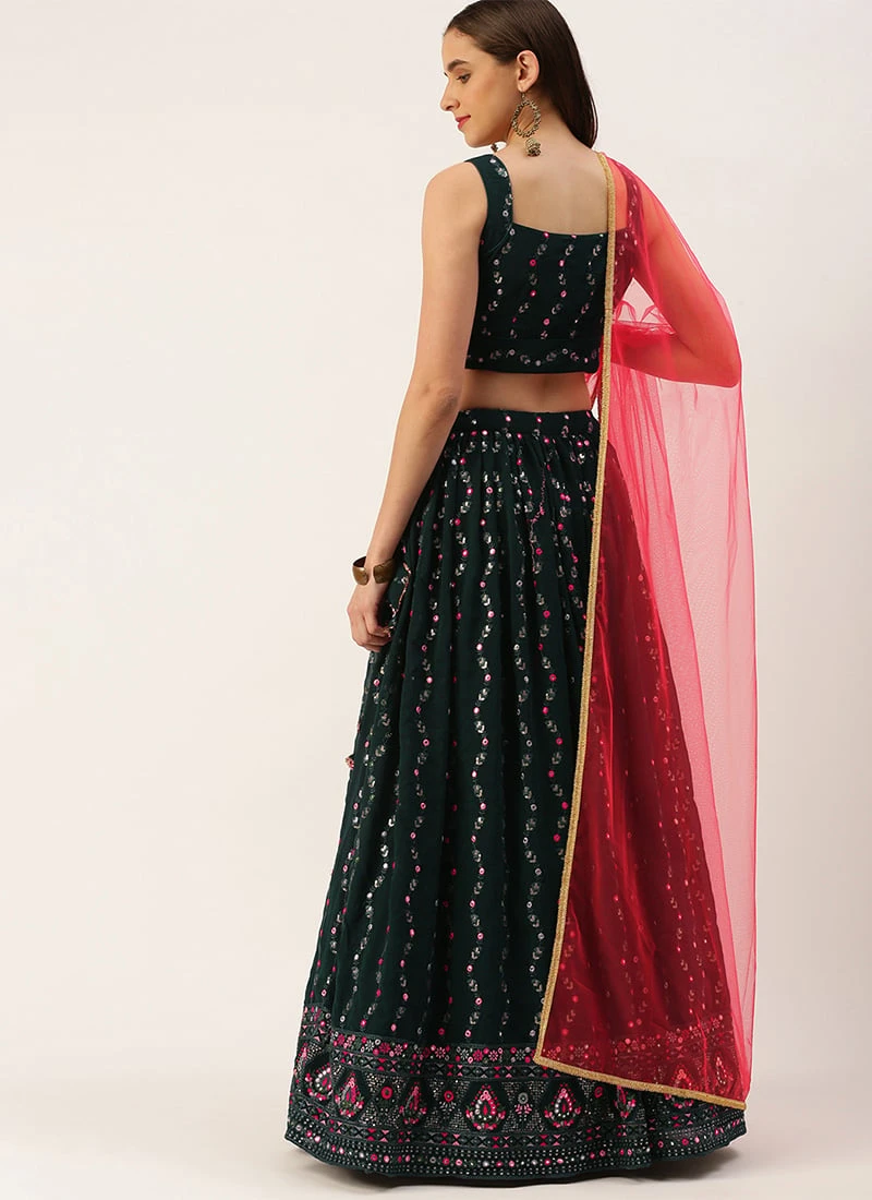 Teen Girls Teal Green Georgette Sequins Embroidered Lehenga Festive Wear - Image 4