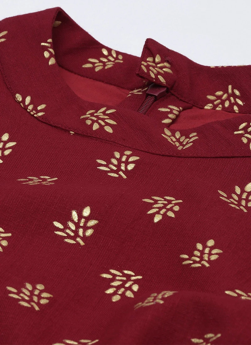 Teen Girls Beige N Maroon Halter Neck Style Kurta Set Festive Wear - Image 5