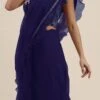 Teen Girls Blue Embroidered N Ruffles Saree Party Wear