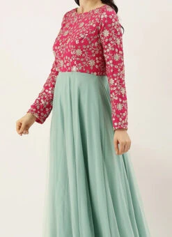 Teen Girls Blue N Pink Embroidered Anarkali Festive Wear