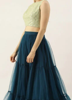 Teen Girls Green Georgette Sequins N Blue Net Lehenga Festive Wear