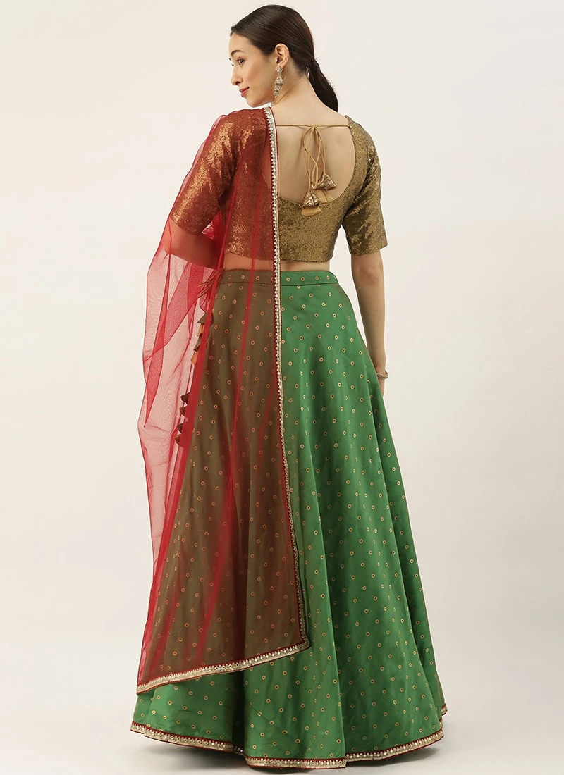 Teen Girls Green N Brown Sequins Lehenga Set Festive Wear - Image 4
