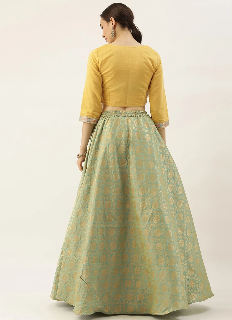 Teen Girls Green N Yellow Crop Top N Skirt Set Festive Wear - Image 4