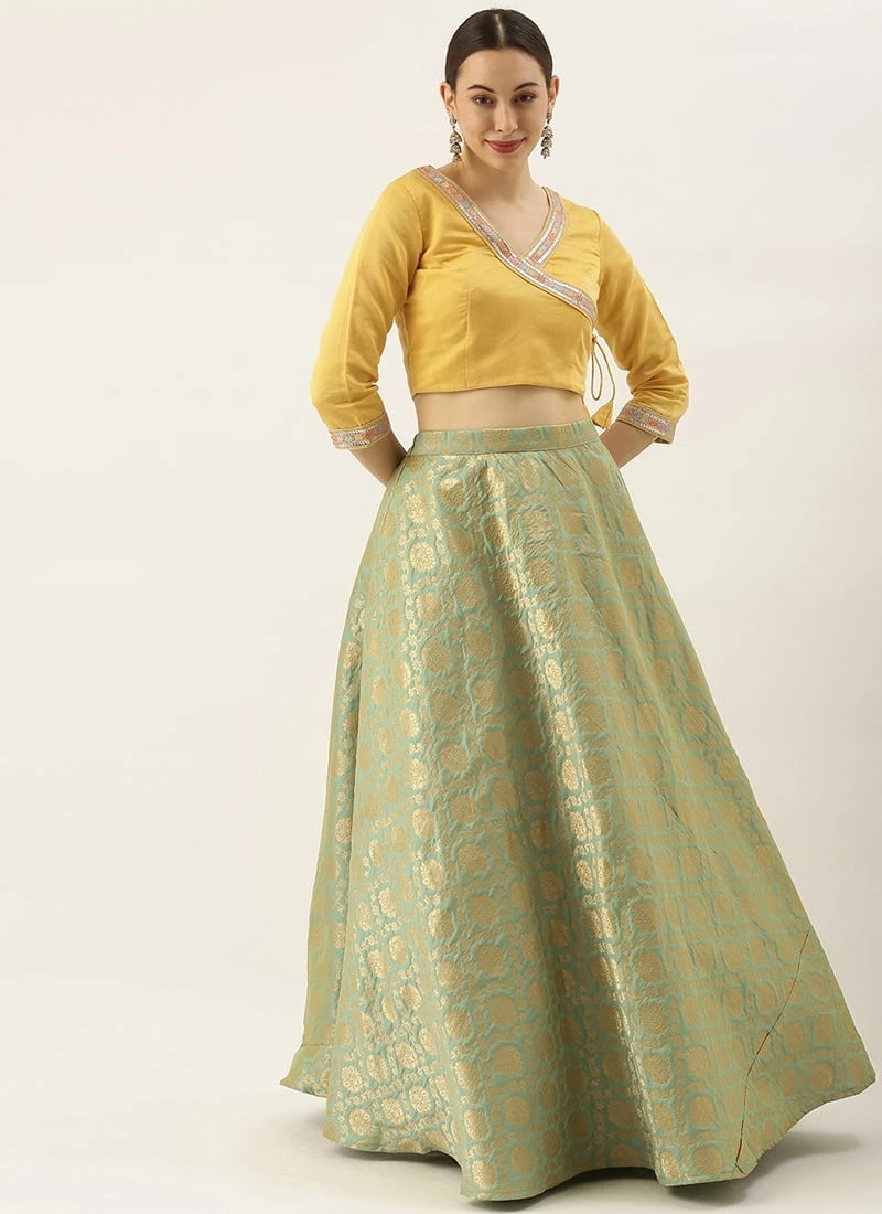 Teen Girls Green N Yellow Crop Top N Skirt Set Festive Wear - Image 3