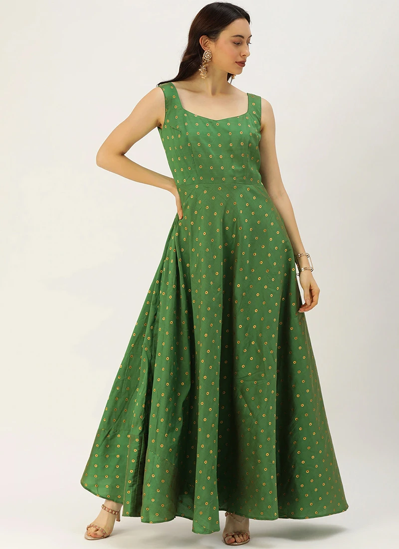 Teen Girls Green Taffeta Gown Festive Wear - Image 3