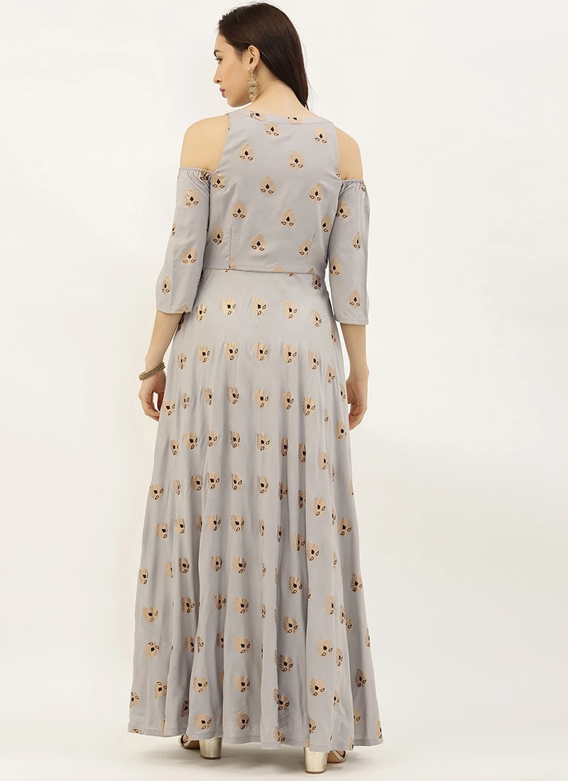 Teen Girls Grey Rayon Cold Shoulder Style Dress After Six Wear - Image 4