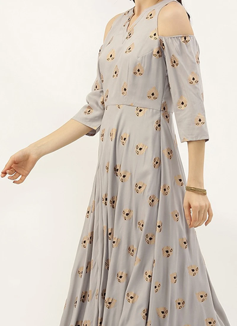 Teen Girls Grey Rayon Cold Shoulder Style Dress After Six Wear